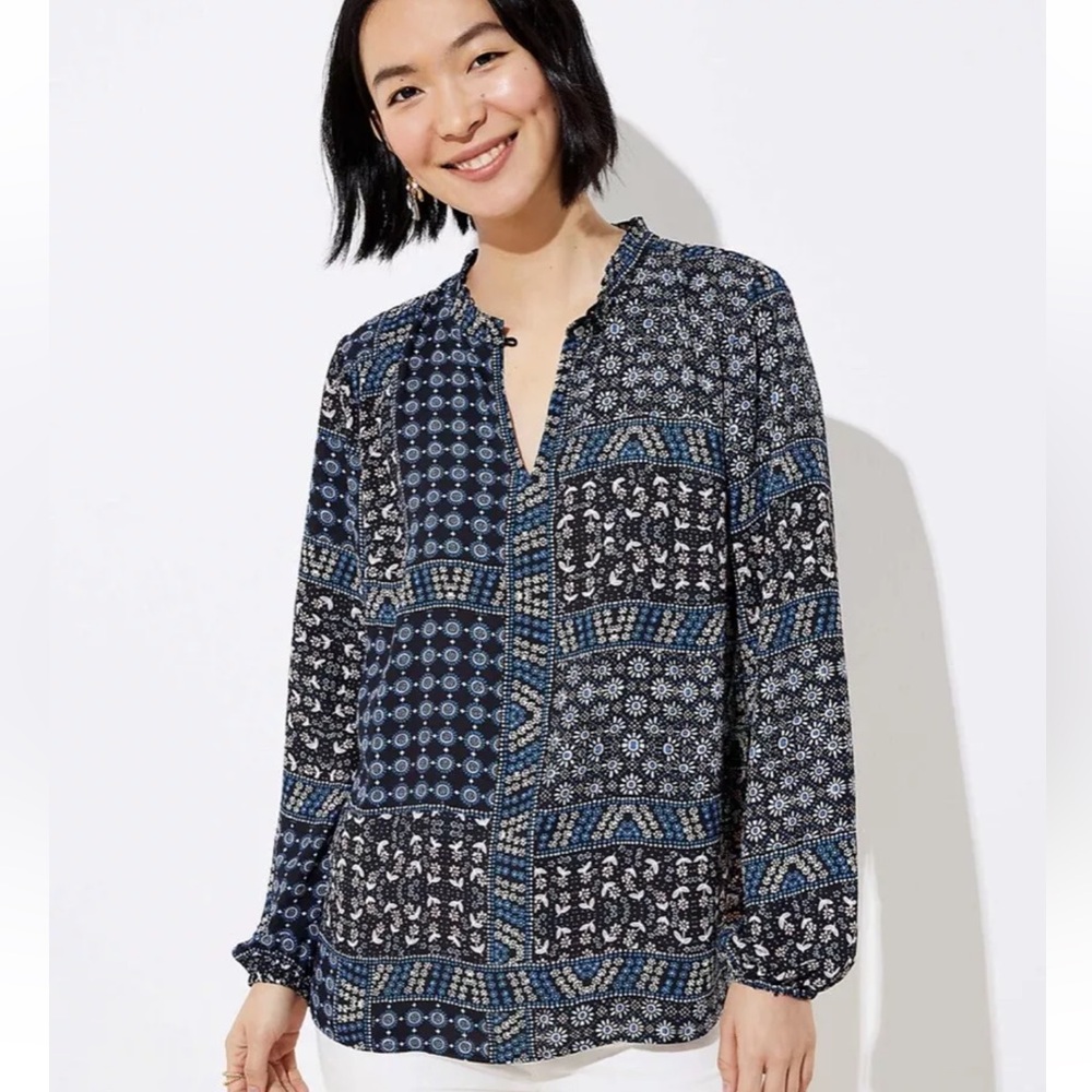 Loft Medium Patchwork Back Peplum Blouse